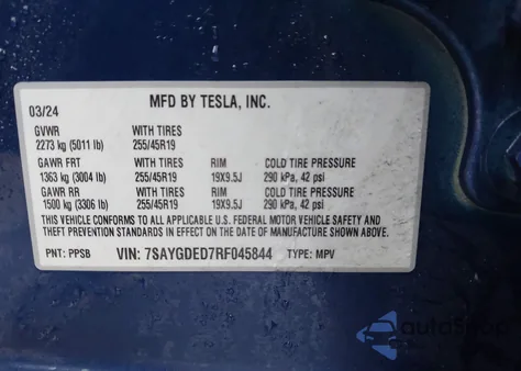 2024 Tesla Model Y Long Range Dual Motor All-Wheel Drive/Rwd from USA, damaged, VIN 7SAYGDED7RF045844